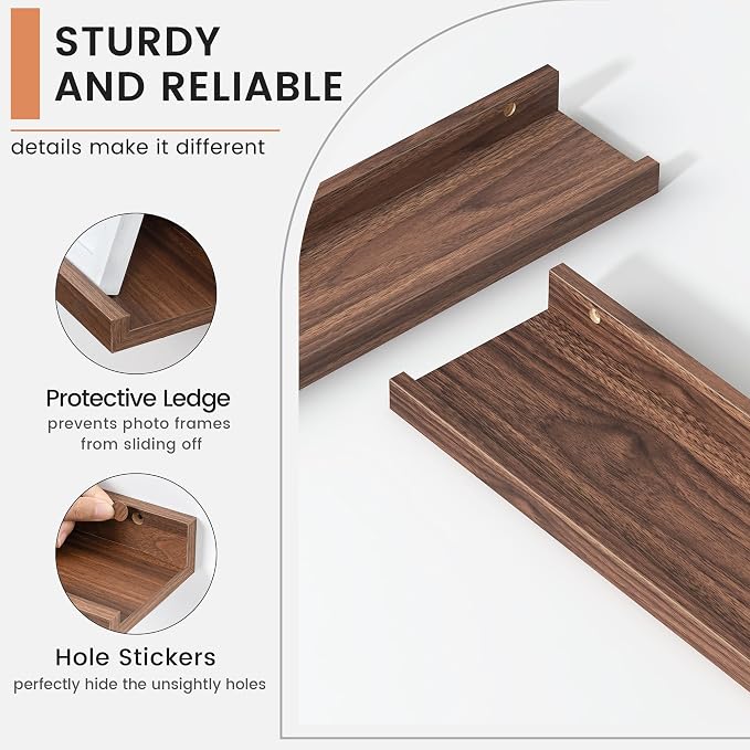 Floating Picture Ledge Shelves Set of 8, 16 Inch Shelves - Image 4