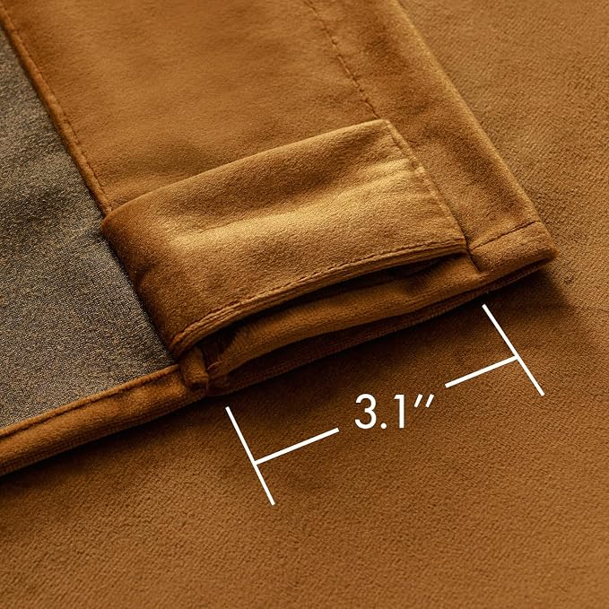 MIULEE Velvet Curtains 52x84 inches 2 Panels Gold Brown Blackout Curtains | - Image 3