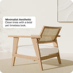 BELLEZE Mid Century Modern Rattan Chair Set of 2 Accent Natural Wood Armchair - Image 6