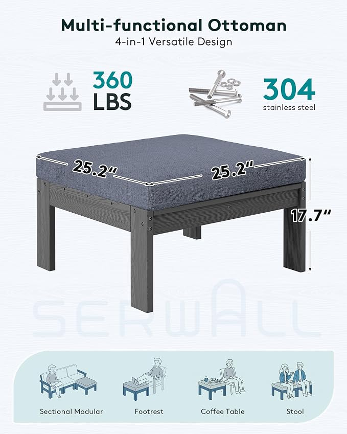 SERWALL Outdoor Ottoman with Cushions - Image 2