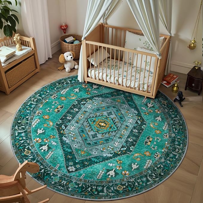 SERISSA 4ft Washable Non Slip Round Boho Area Rug - Image 2