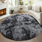 Tie-Dyed Dark Grey Round Area Rug 4ft, Ultra Soft Bedroom Circle Rugs by ONASAR