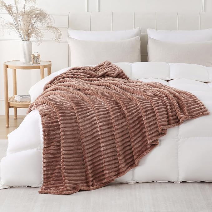 Chocolate Throw Blanket for Couch Sofa 50x70 inches Striped Design | Fleece - Image 2