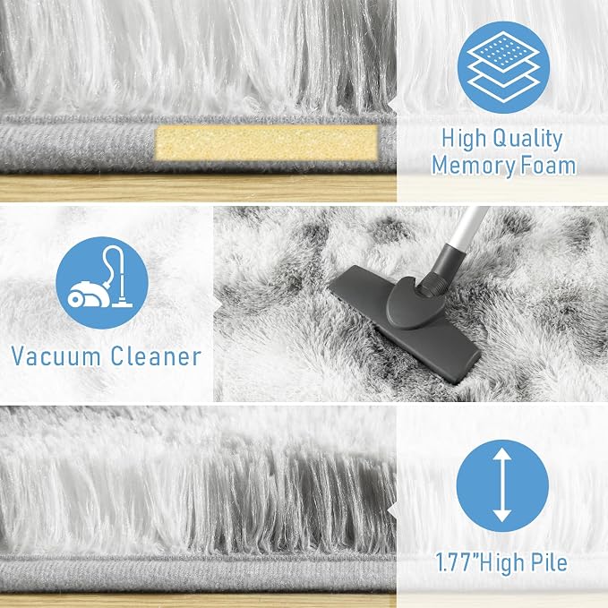 LOCHAS 8x10 Area Rugs Fluffy Living Room Bedroom Rug, Tie-Dyed Grey & White | - Image 4