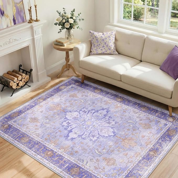 RELEANY Washable Area Rug, Water Repellent, Pet Friendly, Vintage Floral Boho by RELEANY