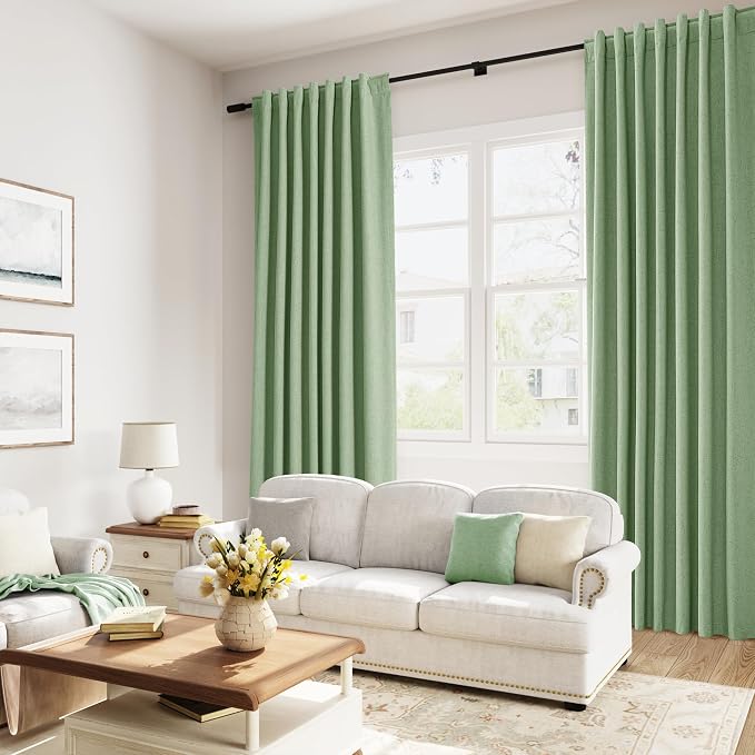 Light Sage 100% Blackout Linen Curtains 90 Inch Length 2 Panels Set - Image 8