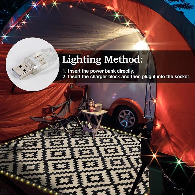 SAND MINE Reversible Mats with Led Strip Lights, Plastic Straw Rug, Modern Area - Image 5