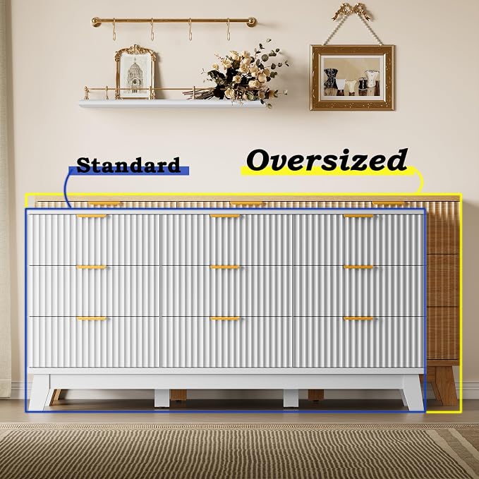 BORNOON Fluted 9 Drawer Dresser, 57.1" Wide Modern Boho Chest of Drawers - Image 3