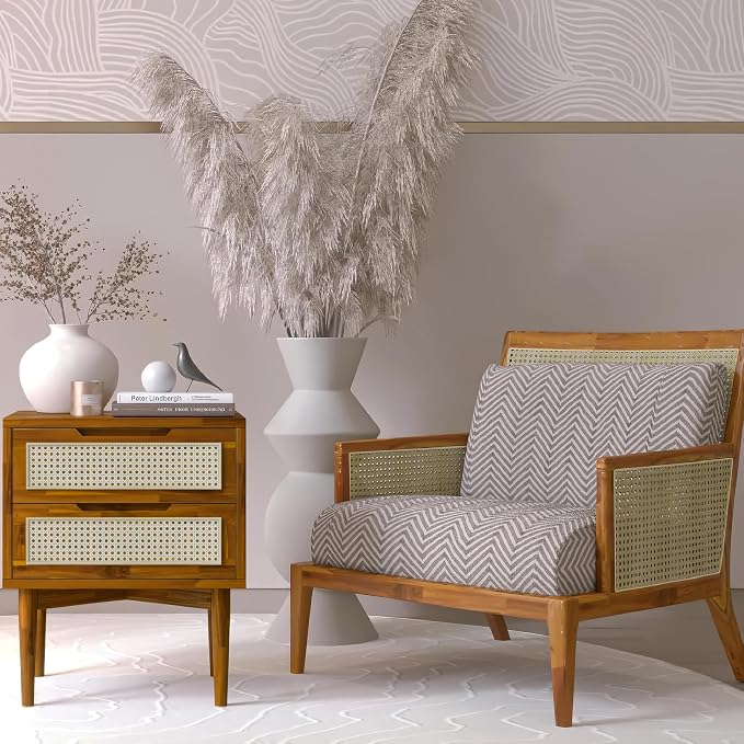 Bme Oliver Solid Wood Rattan Nightstand/Side Table/End Table, Fully Assembled - Image 8