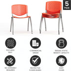 Flash Furniture HERCULES -5 Pack 880 lb. Capacity Orange Plastic Stack Chair | - Image 5