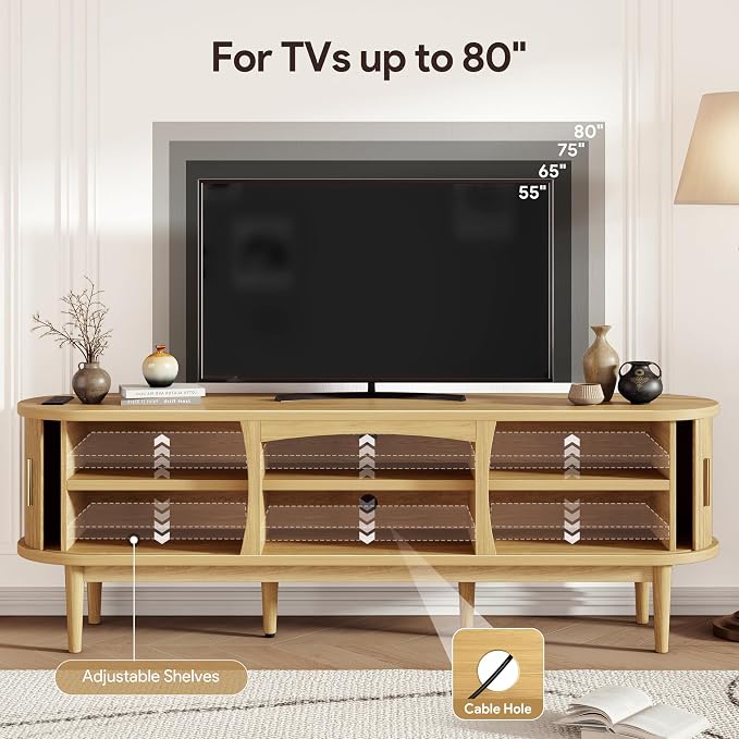 Decofy Mid Century TV Stand for TVs up to 80 Inches, Entertainment Center - Image 3