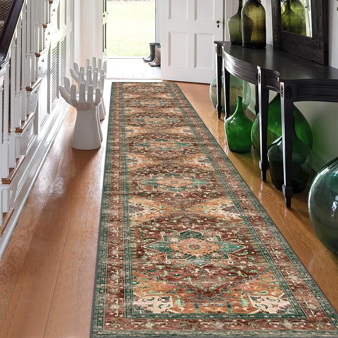 Yamaziot Washable Runner Rug, Low Pile, Soft Distressed Floor Carpet by Yamaziot