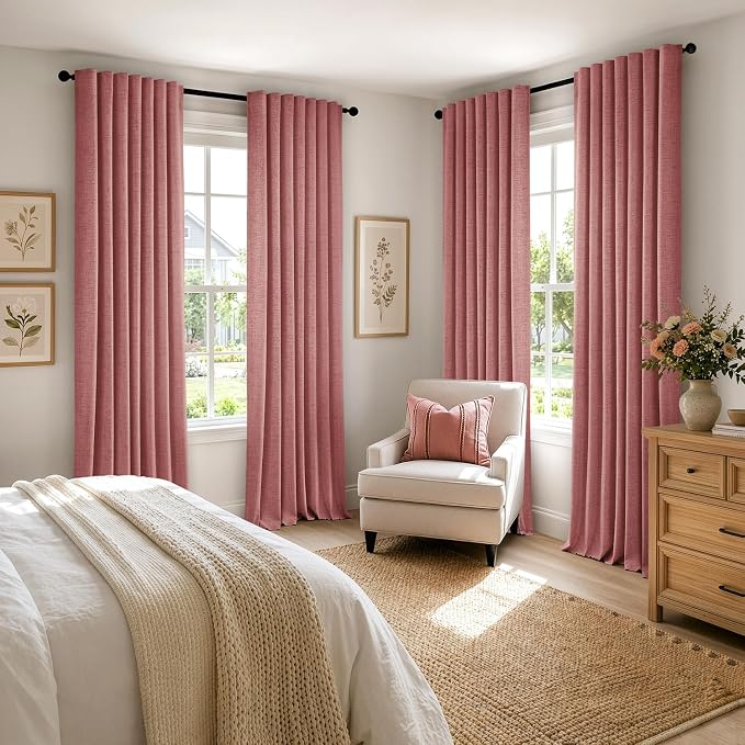 MIULEE 100% Blackout Linen Curtains 42 x 90 Inch Dusty Rose Pink 2 Panels | - Image 8