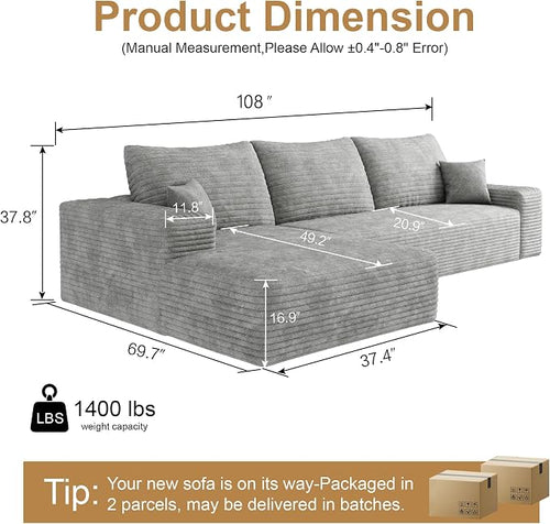 108" Sectional Couches for Living Room Cloud Couch Sofa - Image 2