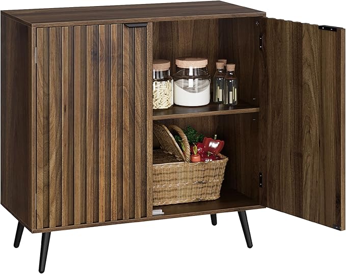Smuxee Fluted Sideboard Cabinet, Freestanding Walnut Buffet Cabinet - Image 9