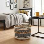LR Home Black/Tan Coastal Striped Hand-Woven Cotton Ottoman Pouf by LRHome