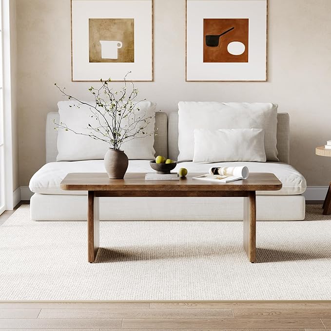 LITTLE TREE Farmhouse Coffee Table, 47 Inches Wooden Center Tables - Image 6