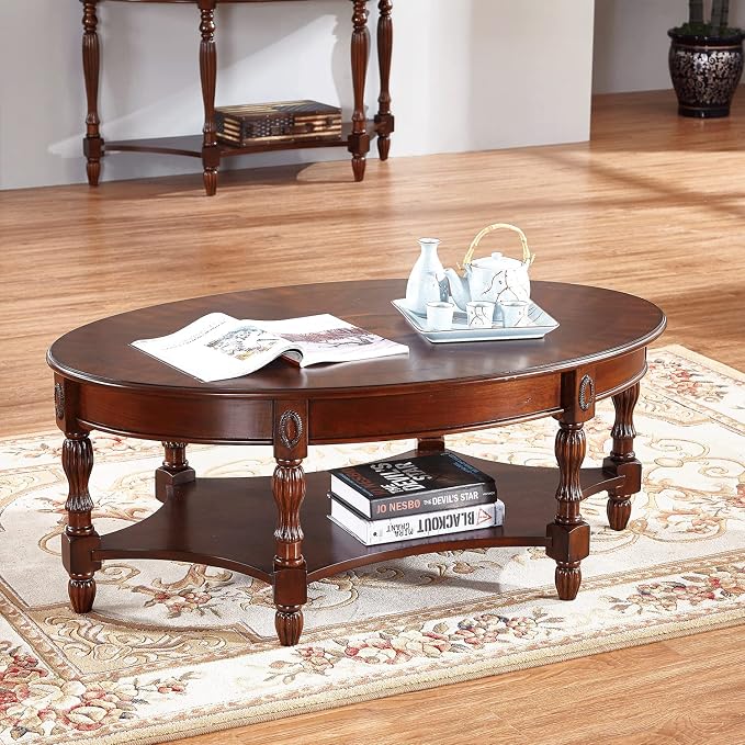 Traditional Solid Wood Oval Coffee Table, Elegant Center Table - Image 4
