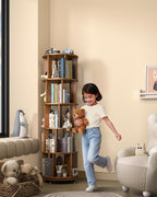 5-Tier Solid Wood Rotating Bookshelf on Wheels, 360° Spinning Book Shelf Tower - Image 8