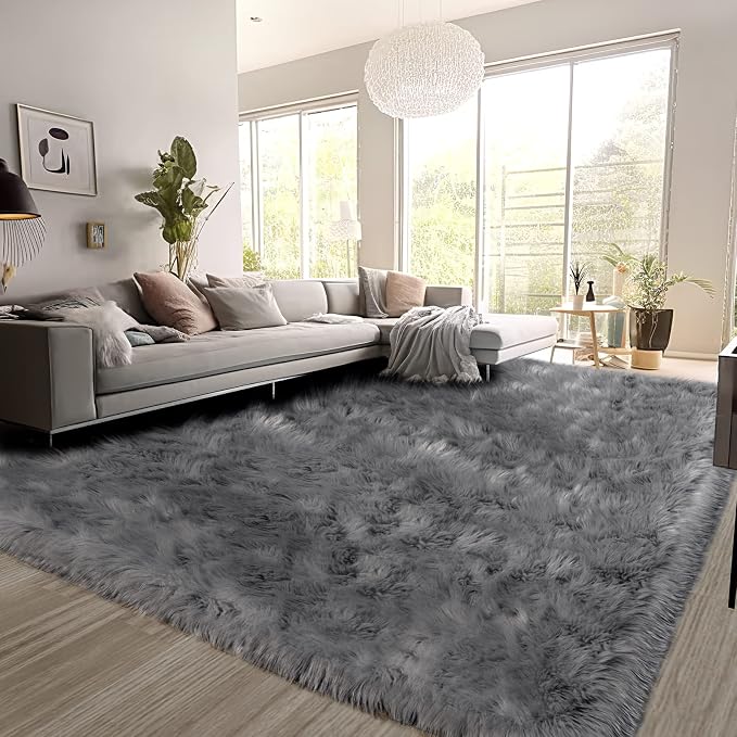 SERISSA 6x9 Fluffy Grey Faux Fur Area Rug - Image 2