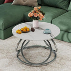 O&K FURNITURE Silver Coffee Table, Round Coffee Table Faux Marble Veins - Image 4