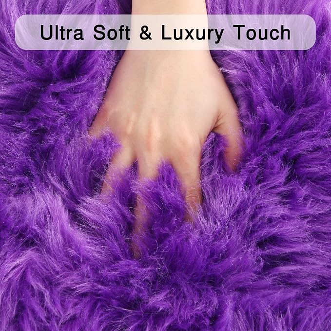 duduta Purple Faux Sheepskin Fur Rug 3x5 ft, Fluffy Carpet Rug | Shag Fuzzy - Image 4