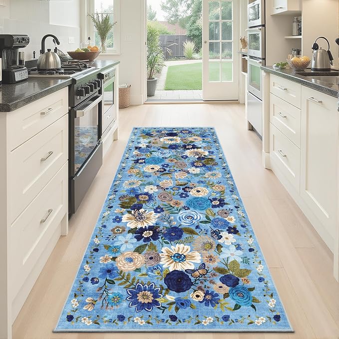 Blue Floral Hallway Runner Rug 2x6 - Image 6