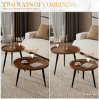 2-Piece Walnut Coffee Table, Durable Mid Century Small Round Coffee Tables - Image 6