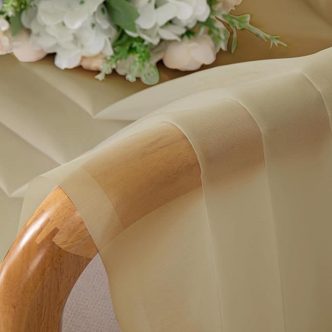 Gold Sheer Curtains 84 Inch Length 2 Panels Set, Light Filtering Voile Fimly - Image 7