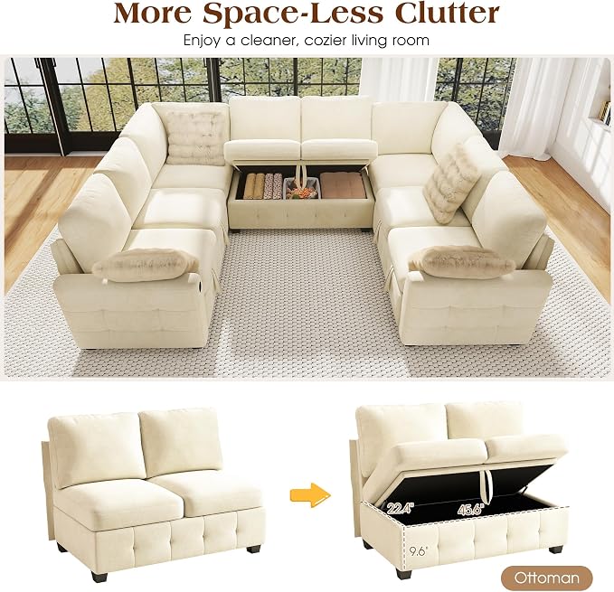 Ihanherry Large U-Shaped Sectional Sofa Bed, 8-Seater Convertible Sleeper - Image 5