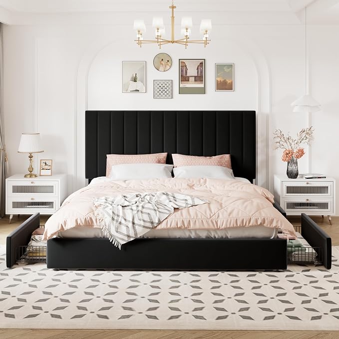 Allewie King Size Storage Bed Frame, Vertical Channel Tufted Adjustable - Image 3