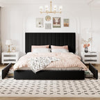 Allewie King Size Storage Bed Frame, Vertical Channel Tufted Adjustable - Image 3
