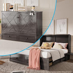 Mjkone Murphy Cabinet Bed Queen Size, Solid Wood Mobile Wall Beds Chest - Image 9