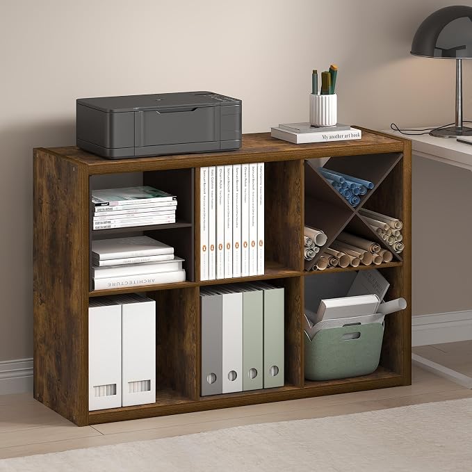 Furinno Cubicle Book Shelf, 6-Cube Bookshelf, Extra Thick Frame Horizontally & - Image 2