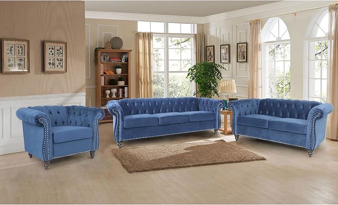 RARZOE Modern 2 Pieces Living Room Sofa Set, Contemporary Tufted Button Velvet - Image 3