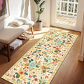 Floral Washable 2x6 Area Rugs Runner Entryway Hallway Ivory/Yellow | Flower by RELEANY