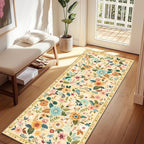 Floral Washable 2x8 Area Rugs Runner Entryway Hallway Ivory/Yellow | Flower - Image 8