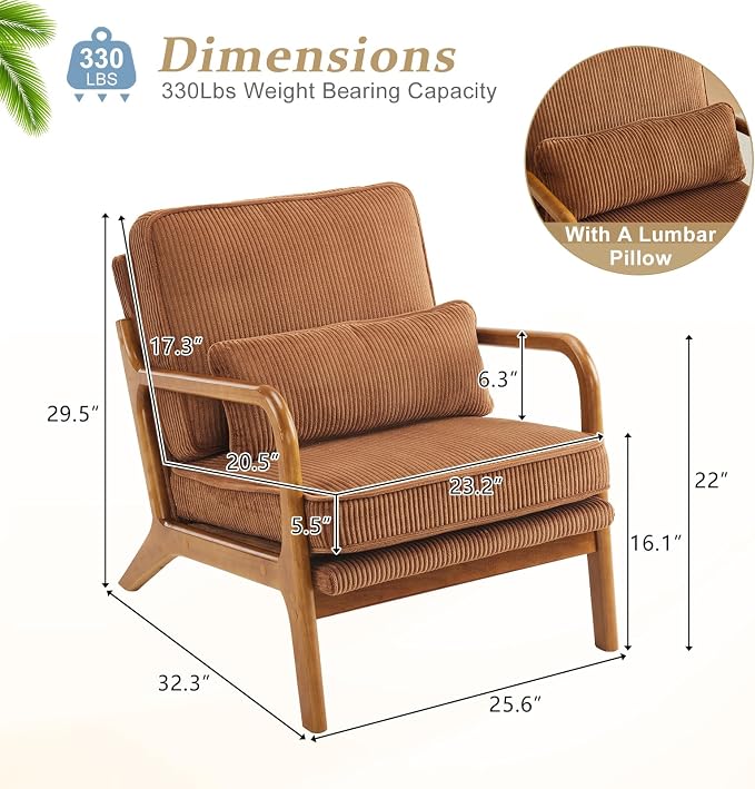 VINGLI Upgraded Premium Corduroy Accent Chair, Upholstered Arm Chair, Solid - Image 2