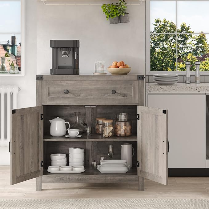 HOSTACK Coffee Bar Cabinet, Kitchen Storage Cabinet, Modern Farmhouse Buffet - Image 5