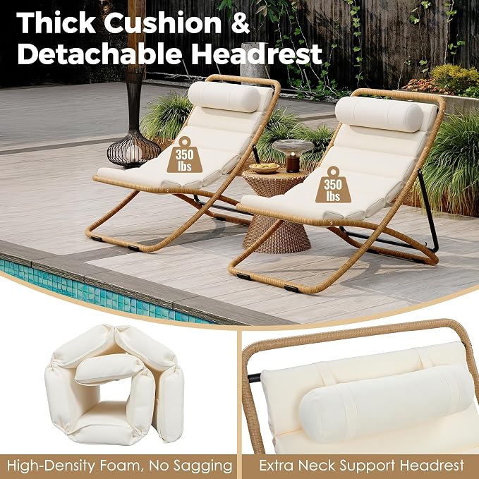 Outdoor Chaise Lounge Chair Set of 2, Patio Chaise Lounge Recliner, Poolside - Image 8