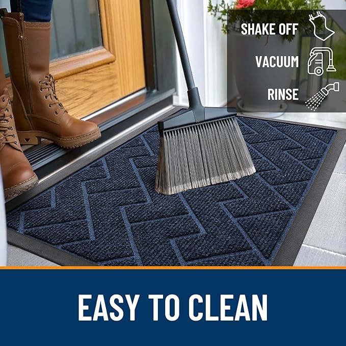 OLANLY Front Door Mat Outside 47x32, All-Season Absorbent Rubber Doormat | Blue - Image 6