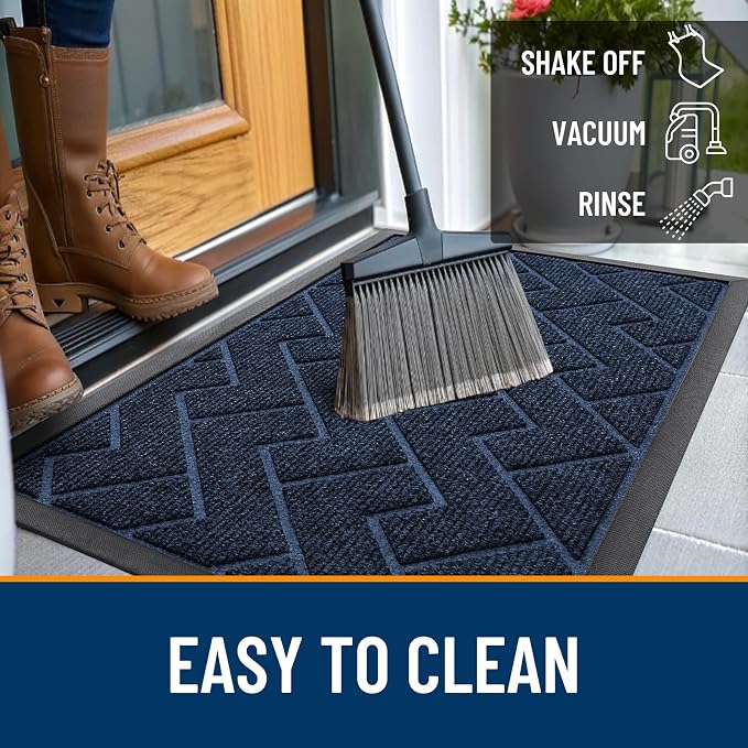 OLANLY Front Door Mat Outside 59x34, All-Season Absorbent Rubber Doormat | Blue - Image 6