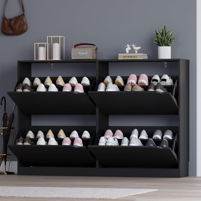 BORNOON Shoe Cabinet with 4 Flip Drawers, Narrow Hidden Shoe Storage Cabinet - Image 7