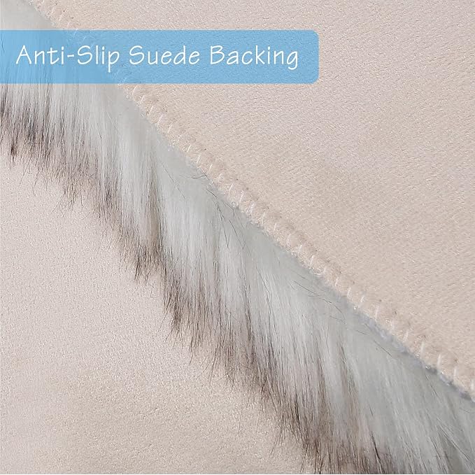 White Black Faux Sheepskin Runner Rugs 2x6 ft, Fluffy Fur Couch Covers | Shag - Image 4