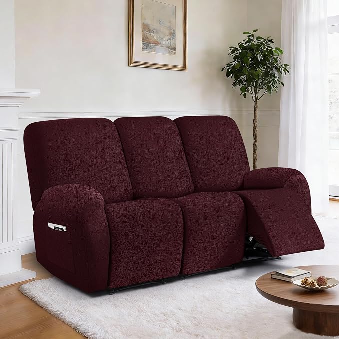 ANARACHON Leather Look Recliner Couch Cover, 8-Pieces Stretch Recliner Sofa - Image 2