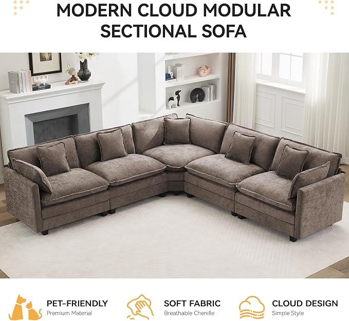 113'' V Shaped Cloud Sectional Sofa, Oversized Deep Seat Couches - Image 7