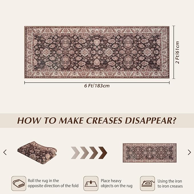Washable Runner Rug, 2x6Ft Floral Runners - Image 2