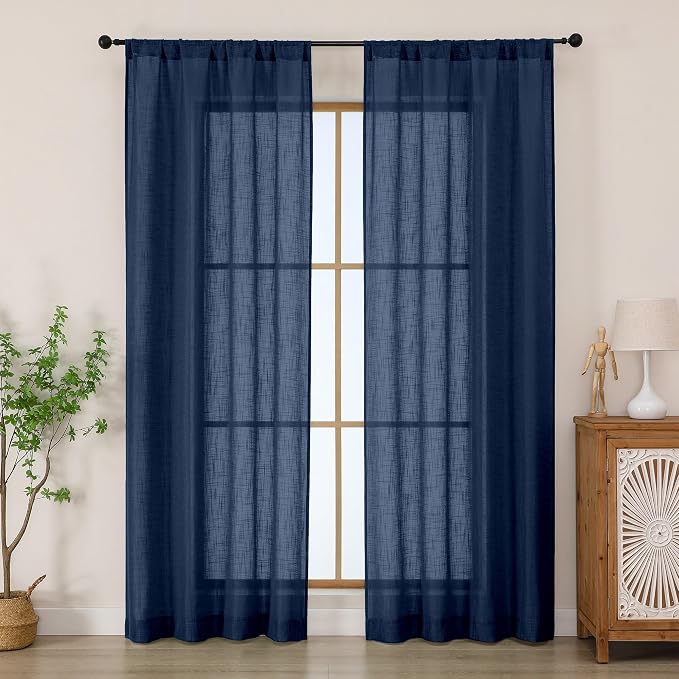 Chyhomenyc Navy Blue Semi Sheer Curtains 84 Inches Long 2 Panels Set, Light by Chyhomenyc