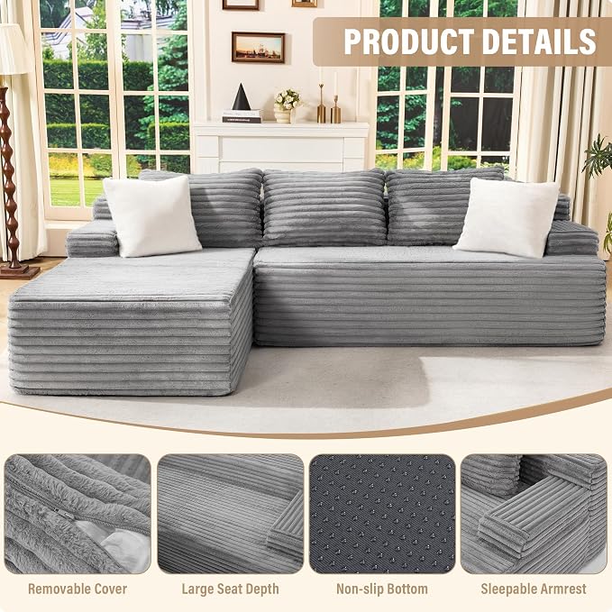 Hobestluk Modular Sectional Sofa Couches L-Shape Couch 3 Seat Modular Sofa - Image 4