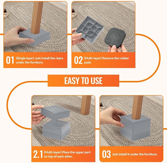 shouwuhho Furniture Risers, 4 Pack Bed Risers - Image 7